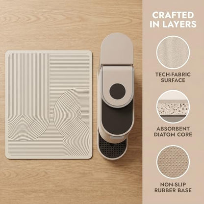 Super Absorbent & Non-Slip Geometric Rubber-Diatomite Drying Mat - Durable, Quick-Dry Kitchen and Bathroom Countertop Pad for Coffee Machines, Spices, and Essentials, Kitchen Countertop Mat