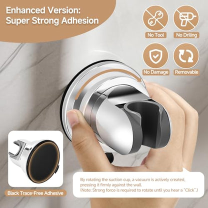 Shower Head Holder, Removable Shower Head Holder Suction for Hanheld Shower Head No Drill Wall Mount Holder Chrome Universal 360° Adjustable Suction Holder Fit 1/2 Hose - style: Chrome