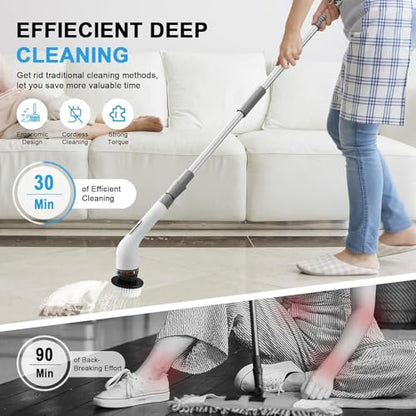 Electric Spin Scrubber,Electric Cleaning Brush for Bathroom,Kitchen and Shower,Adjustable Handle with 7 Replaceable Heads