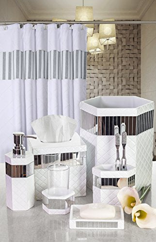 Creative Scents Quilted Mirror 6 Piece Bathroom Accessories Set | Includes Trash can, Tissue Box Cover, Soap Dispenser, Toothbrush Holder, Tumbler Cup & Soap Dish - style: 6 Piece Set