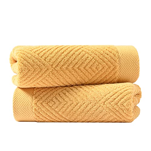 sense gnosis Yellow Hand Towels Set of 2 Striped Weave 100% Terry Cotton Towel Super Soft Highly Absorbent Face Towel for Bathroom 13" X 29" - color: Yellow