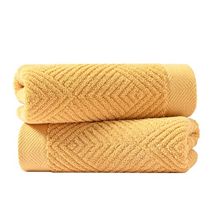 sense gnosis Yellow Hand Towels Set of 2 Striped Weave 100% Terry Cotton Towel Super Soft Highly Absorbent Face Towel for Bathroom 13" X 29" - color: Yellow