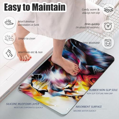 Bathroom Runner Mat Rugs Long,Golden Cool Lion King Lovely Design Diatomite Stone Bath Mat Large Absorbent Diatomaceous Earth Mat Non Slip Fast Dry Shower Mat Bathroom Rugs Floor Mat 16x42in - color: Design01