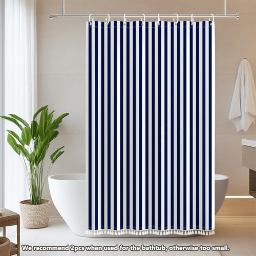 AOFOTO Navy Blue and White Stripe Shower Curtain Farmhouse Style Striped Line Bathroom Curtains Waterproof Fabric Machine Washable with 8 Hooks Modern Fashion Simple Bathroom Curtain 48x72 Inch - color: Navy Blue, size: 48"W x 72"L (Pack of 1)