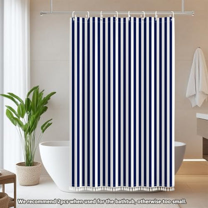 AOFOTO Navy Blue and White Stripe Shower Curtain Farmhouse Style Striped Line Bathroom Curtains Waterproof Fabric Machine Washable with 8 Hooks Modern Fashion Simple Bathroom Curtain 48x72 Inch - color: Navy Blue, size: 48"W x 72"L (Pack of 1)