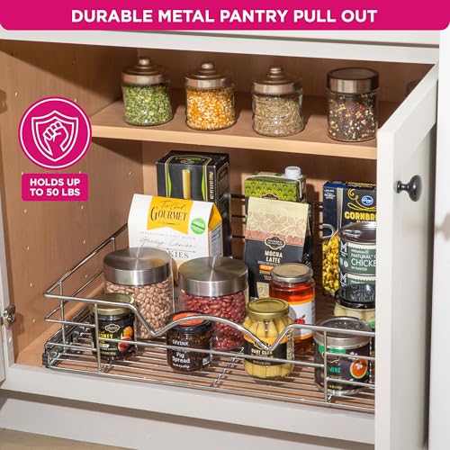 HOLDN’ STORAGE Pull Out Cabinet Organizer, Pantry Drawer, 22"W x 21"D x 5"H | Heavy-Duty Full-Extension, Roll Out Shelf for Pots, Pans & Under Sink Storage, Chrome, Require a 23.25"W Cabinet Opening - size: 22 Inch