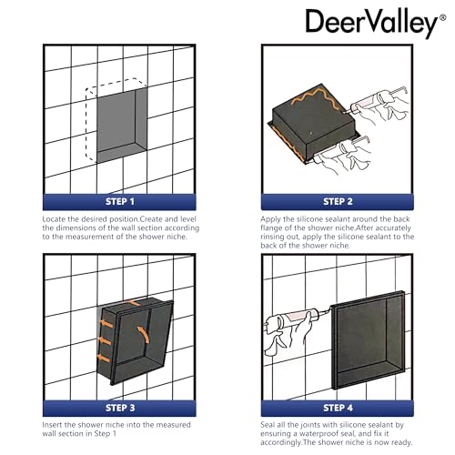DeerValley Stainless Steel No Tile Needed Shower Niche for Bathroom Storage ，Recessed Wall Niche,Double Shelves(Matte Black, 12 * 24 in)