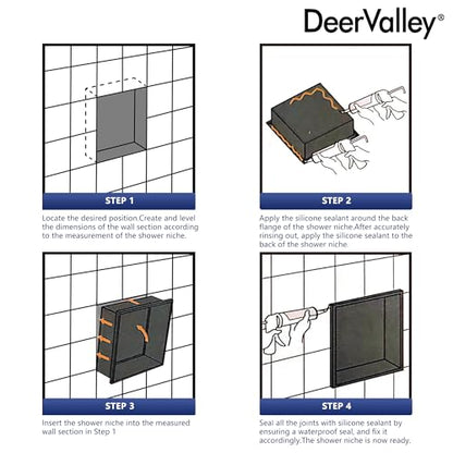 DeerValley Stainless Steel No Tile Needed Shower Niche for Bathroom Storage ，Recessed Wall Niche,Double Shelves(Matte Black, 12 * 24 in)