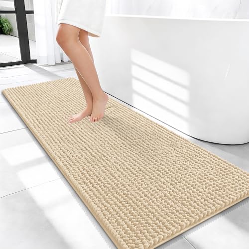 OLANLY Thick Chenille Bathroom Runner Rugs 47x20, Absorbent Bath Mat, Beige | Soft Bath Rugs, Rubber Backing, Machine Wash Dry, Bath Mats for Bathroom, Tub and Shower, Home Decor Accessories - color: Beige, size: 47" X 20"