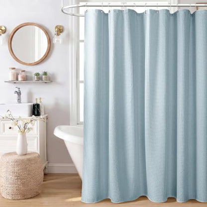 Stall Waffle Shower Curtain 256 GSM Heavy Fabric 54x78 Fog Blue | 54 x 78 Inch Long, Thick Cloth, Weighted Hem, Water Repellent, Hotel Luxury Polyester Shower Curtains for Bathroom 10 Hooks - color: Fog Blue, size: 54"W x 78"L (Pack of 1)