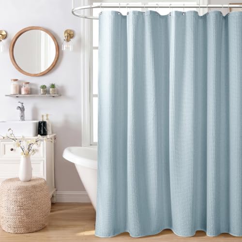 Stall Waffle Shower Curtain 256 GSM Heavy Fabric 60x84 Fog Blue | 60 x 84 Inch Long, Thick Cloth, Weighted Hem, Water Repellent, Hotel Luxury Polyester Shower Curtain Set for Bathroom 10 Hook - color: Fog Blue, size: 60"W x 84"L (Pack of 1)