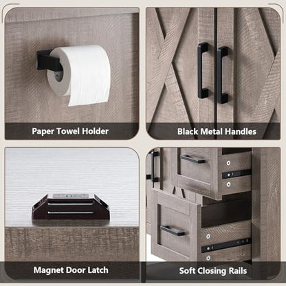 AMERLIFE 36" Gray Farmhouse Bathroom Vanity with Sink and 2 Drawers | Light Gray, Single Solid White Integrated Top, Moisture-Resistant MDF, 2 X-Panel Doors, 2 Drawers, Open Shelf, Towel Holder - color: Light Gray, size: 36”
