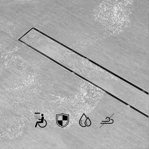 SaniteModar 36 inch Linear Shower Drain Brushed with Tile Insert Grate | AISI 304 Stainless Steel Brushed Shower Floor Drain Rectangle Linear Drain with Hair Fliter and Adjustable Feet - color: Stainless Steel, size: 36 inch