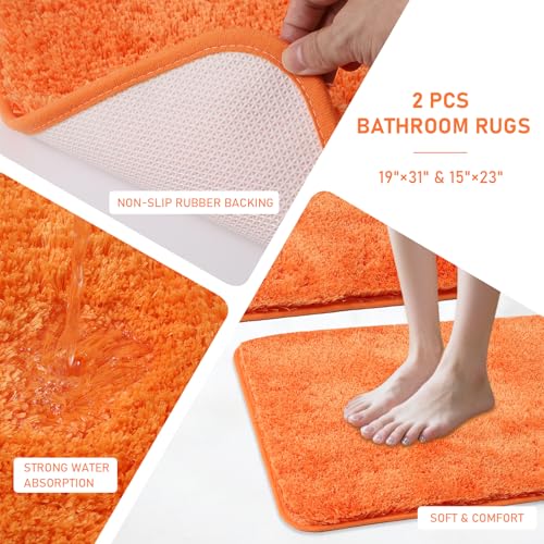 XLHOMO 11PCS Bathroom Sets with Shower Curtain and Rugs Bathroom Accessories Set Orange Bathroom Set,Soap Dispenser & Toilet Brush Holder Set with Stainless Steel Trash Can - size: Orange, style: Bath Set+Shower Curtain+Bath Rugs