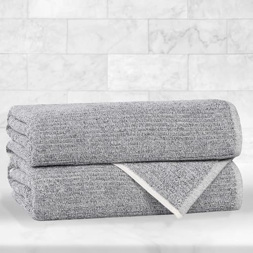 Superior Destin Viscose Cotton Blend Medium Weight Towels, for Bathroom, Shower, Spa, Plush, Quick Dry, Ultra-Soft Towels, Bath Essentials, Ribbed Design, Bath Towels, Set of 2, Charcoal - color: Charcoal, size: Bath Towel - 2PC