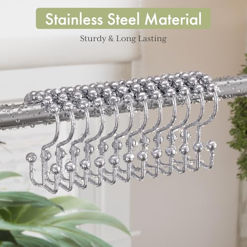 Shower Curtain Hooks Rings, Rust-Resistant Stainless Steel Double Shower Curtain Hooks, Shower Hooks for Shower Curtain and Liner Bathroom, Set of 12, Chrome - color: Polished Chrome, style: Double Hooks