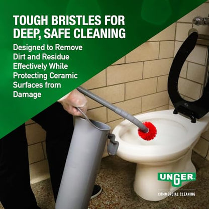 UNGER Commercial Toilet Brush and Holder Set - with Replacement Head BWHR | Maintains toilet bowl cleanliness with ergonomic design and effective cleaning capability; Hygienic Holder; Durable Bristles