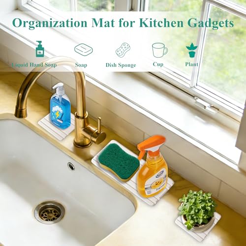 3PCS Water Absorbing Stone Tray, Quick Drying Diatomite Stone Sink Tray, Water Absorbent Diatomite Coasters for Kitchen Sink, Bathroom Counter Hand Soap Dish Toothbrush Holders - color: White