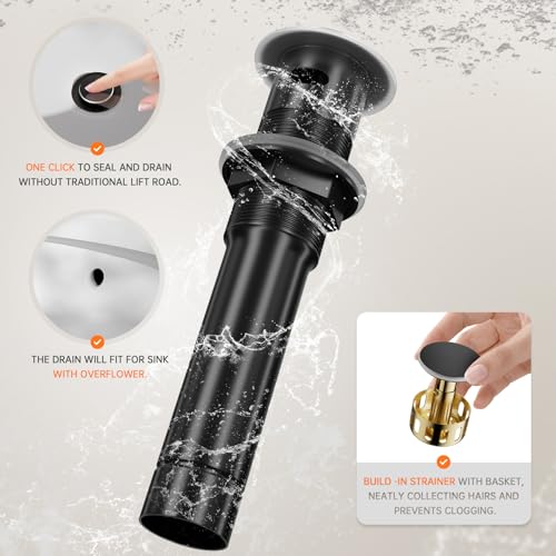Single Hole Matte Black Single-Handle High-Arc Stainless Steel Faucet for Pre-Kitchen Sink/Bar Sink/Bathroom Sink, with 4 Inch Deck Plate and Supply Hoses, Matte Black, WE08E-MB - color: Matte Black