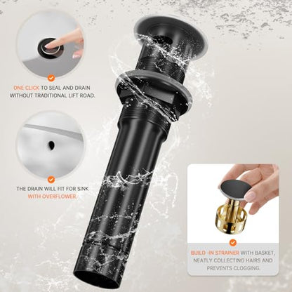 Single Hole Matte Black Single-Handle High-Arc Stainless Steel Faucet for Pre-Kitchen Sink/Bar Sink/Bathroom Sink, with 4 Inch Deck Plate and Supply Hoses, Matte Black, WE08E-MB - color: Matte Black