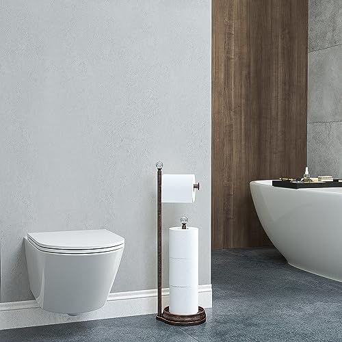 KASUNTO Toilet Paper Holder for Bathroom, Heavy Weighted Metal Free Standing Toilet Paper Holder Stand with Crystal Ball, Toilet Paper Roll Stand for Bathroom Accessories (Oil Rubbed Bronze) - color: D- Oil Rubbed Bronze