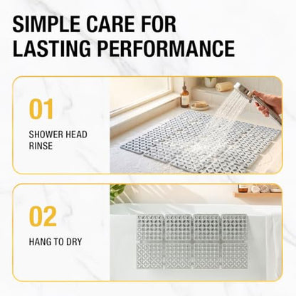HITSLAM Shower Mat Anti Slip, 24x24 Inch Cut to Fit No Odor Soft TPE Shower Stall Mat, Square Bath Mat with Suction Cups and Drain Holes, Soft on Feet, Grey - color: Grey