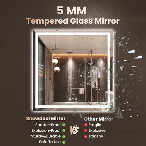 Snowdool 36 x 36 in LED Bathroom Mirror, Front and Backlit, Anti-Fog | Front and Backlit, 3 Color Temperatures, Anti-Fog, Tempered Glass - size: 36"L x 36"W