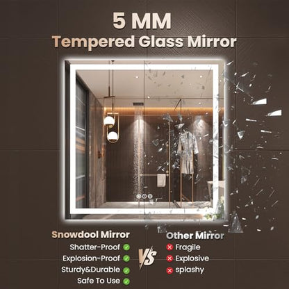 Snowdool 36 x 36 in LED Bathroom Mirror, Front and Backlit, Anti-Fog | Front and Backlit, 3 Color Temperatures, Anti-Fog, Tempered Glass - size: 36"L x 36"W