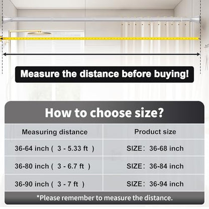 Silver Shower Curtain Rod 36-94 Inch(3-7.8ft), No Slip No Drill No Rust Shower Rod For Bathroom Window Patio, Adjustable Spring Long Tension Rod - color: Silver, size: 36"-94"