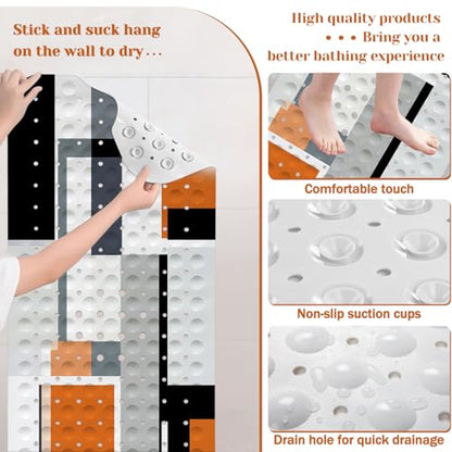 Orange Black Bath Tub Mat Non Slip, Modern Geometric Large Washable Shower Mats with Drain Holes and Suction Cups,40 X 16 Inch - color: Orange Black
