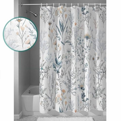 Botanical Floral Bathroom Shower Curtains with 12 Hooks Polyester Waterproof Shower Curtain for Stalls and Bathtubs Flowers Leaves Plants Light Blue Decorative Bathroom Privacy Curtain 48x72 Inches - size: 48"x72"
