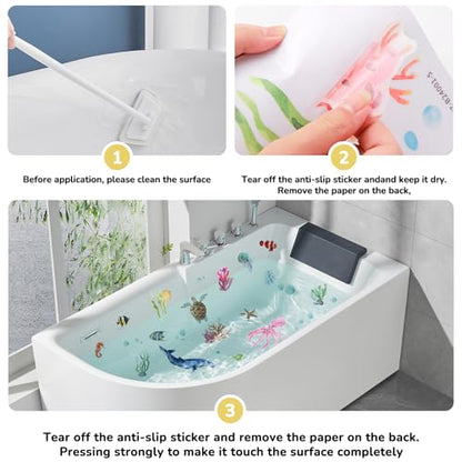 PRATIQUE Non Slip Bathtub Stickers, 6 Pages Sea Organism Adhesive Kids Anti Slip Decal Threads for Shower Floor and Bath Tub Decals(Ocean) - color: Ocean