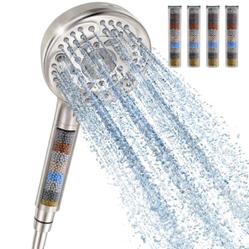 SunCleanse Filtered Shower Head with Handheld,9-Spray Setting Detachable Shower Head with 4 Filters for Hard Water - Filter Chlorine, Improve Skin and Hair Texture (4 Filters, Brushed Nickel) - color: Brushed Nickel, style: 9 Mode(With 4 Filters)