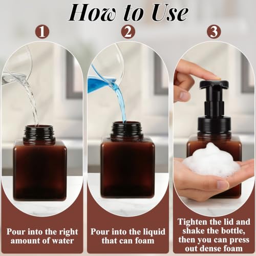 Plastic Foaming Soap Dispenser with Pump, 8.5 Oz, 24 PCS | Liquid Soap, Shampoo, Bathroom, Hotel, Refillable Foaming Hand Soap Dispenser, Brown, Empty Hand Bottle
