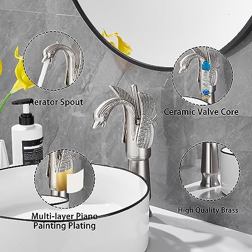 Brushed Nickel Swan Shape Single Handle 1Hole Bathroom Vessel Sink Faucet Deck Mount Lavatory Sink Faucet - color: Brushed Nickel, size: Tall
