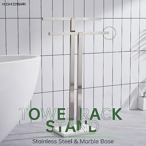 KOKOSIRI Bathroom Towel Racks 2-Tier Standing Towel Bars with Marble Base, Stainless Steel Freestanding Towels Holder, Thicken Steady Design, Brushed Nickel THS0003-BR - color: Brushed Nickel