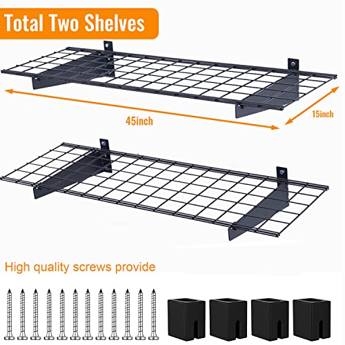 Wallmaster 2-Pack 15x45 Heavy Duty Garage Wall Shelving 45-inch-by-15-inch Wall Mount Garage Storage Rack Floating Shelves Max Load 400lb Black - color: Black