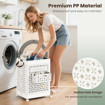 Giantex 75L Collapsible Laundry Baskets with Wheels | Foldable Laundry Hamper with Handles & Underwear Basket, Large Plastic Dirty Clothes Hamper for Bathroom, Bedroom, Dorm