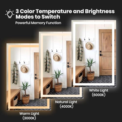 ROOMTEC 24"x32" LED Bathroom Mirror with Lights, Backlit+Frontlit | Anti-Fog, Dimmable, Memory Function, Bathroom Vanity Mirror for Wall, Shatterproof Tempered Glass (Horizontal/Vertical) - size: 24"L x 32"W