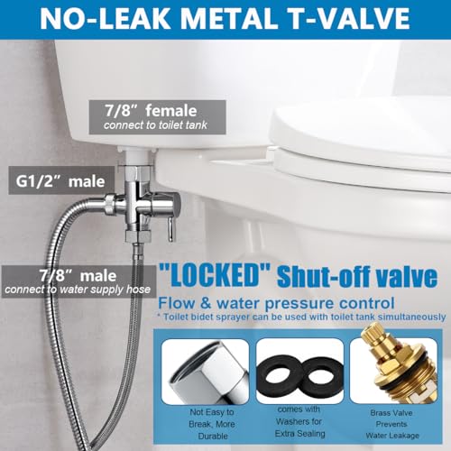 SonTiy Handheld Bidet Sprayer for Toilet, All Metal Cloth Diaper Toilet Sprayer Bidet Attachment with Backflow Preventer, Adjustable Water Jet Spray, 7.2" Brass Hand Held Bidet Wand, Chrome