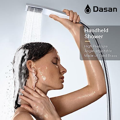 Polished Chrome Shower System with 4 PCS Shower Body Spray Jets & 12’’ Ceiling Shower Head & Handheld Spray, DASAN Full Body Shower Faucet System with Jets Rainfall Shower Combo Set, SA-SS03BCH-S12C - color: Chrome
