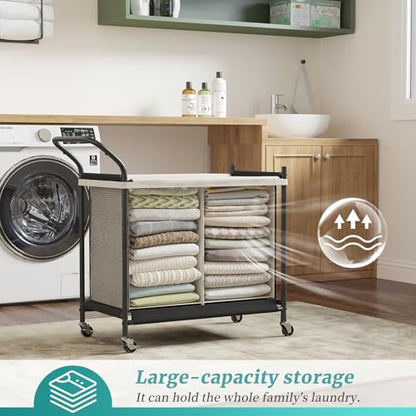 Laundry Hamper with Wheels - 2 Section Laundry Basket 140L, Removable Washable Bags, Height-Fitted Rolling Laundry Cart for Laundry Room & Bedroom - size: 140L(2-Section)