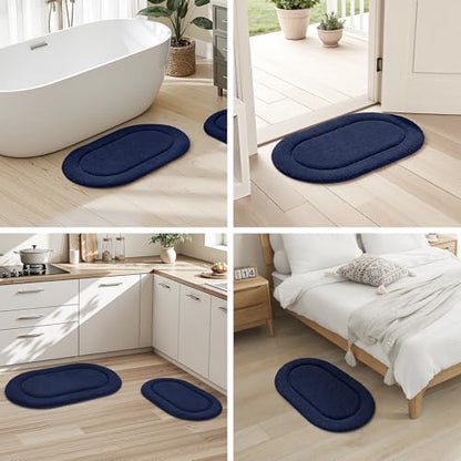HOMEIDEAS Bathroom Rugs Sets 2 Piece, Soft Bathroom Mats and Absorbent Microfiber Machine Washable Bath Mats for Shower Room, Bathtub, Kitchen (20" x 32" + 16" x 24", Navy Blue) - color: Navy Blue