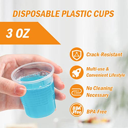SIUQ 1500 Pack 3 oz Clear Plastic Cups, Disposable Bathroom Mouthwash Cups | Small Plastic Drinking Cup for Ice Tea, Tasting, Party, Picnic, BBQ, Travel and Event - style: 3 oz-1500pack