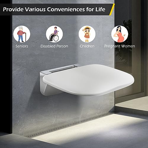 Dyna-Living Wall Mounted Folding Shower Seat 440 LBS Load-Bearing | Fold Down Shower Seat for Inside Shower, 13.7" Wide Shower Bench, Space-Saving, Stainless Steel Frame & Non-slip Surface