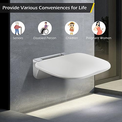 Dyna-Living Wall Mounted Folding Shower Seat 440 LBS Load-Bearing | Fold Down Shower Seat for Inside Shower, 13.7" Wide Shower Bench, Space-Saving, Stainless Steel Frame & Non-slip Surface