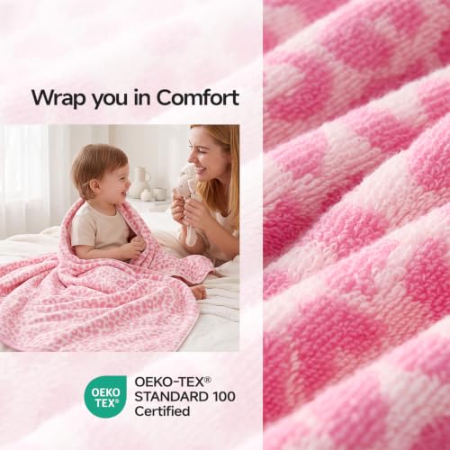 REDKISS Leopard Print Towel Set of 6,100% Cotton Bathroom Towels,Quick Dry & Absorbent,2 Bath Towel, 2 Hand Towel, 2 Washcloth-Pink - color: Pink