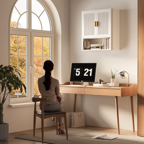 Bathroom Wall Cabinet, Wall-Mounted Medicine Cabinet with Adjustable Wood Shelf & Doors, Floating Bathroom Cabinet Over Toilet for Laundry Room & Kitchen & Living Room (White) - color: White