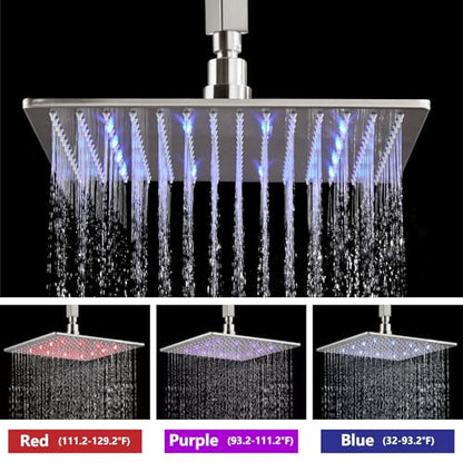 Aolemi Ceiling Shower Faucet Set with Handheld 12" LED Head Brushed Nickel | Handheld Spray,12 Inch Rain LED Head,Shower Valve and Trim Kit,All Metal,Ceiling System,Bathroom Mixer - color: Nickel, size: 12 Inch LED Shower Head