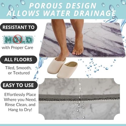 Enkosi Loofah Non-Slip Shower Mat - Shower Floors, Bathtub, Bathrooms, Wet Areas - Cushioned Bath Mat with Drain Holes - Quick Dry PVC, Secure Safety Pad Without Suction Cups (32x24 Marble Grey Blue) - color: Marble Blue Gray, size: 32" x 24" (Rectangular